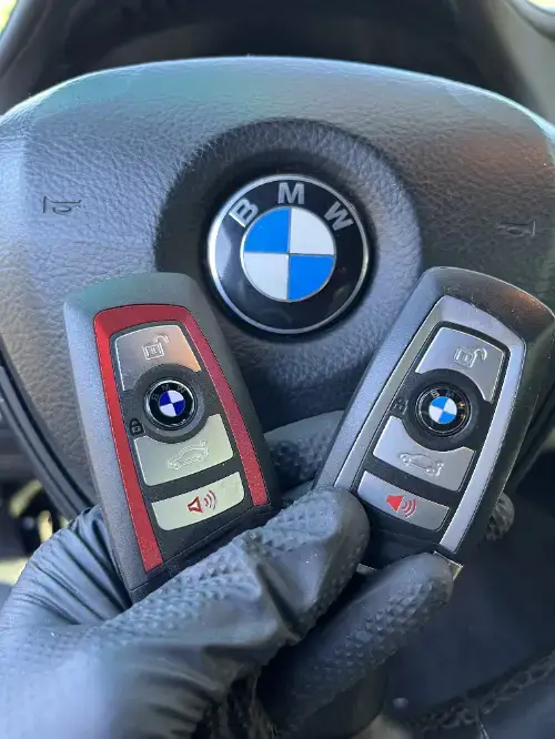 Bmw Key Fob On Luxury Sedan Steering Wheel Hub - EZ Car Keyz Five Points, Oxnard