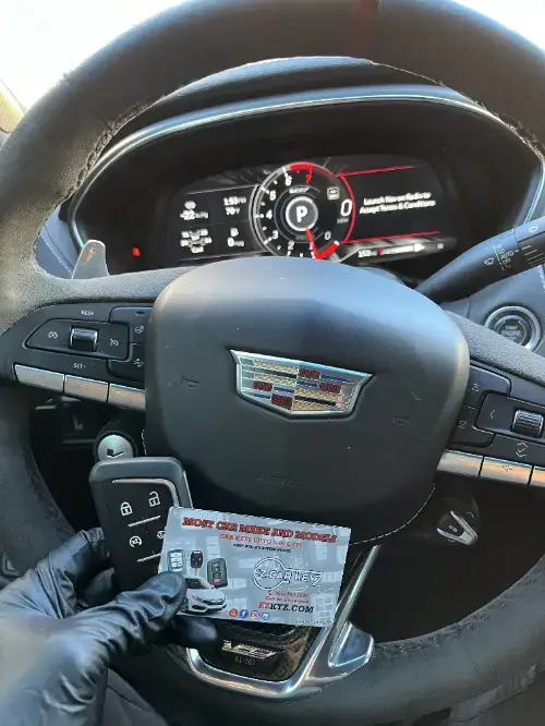 Cadillac Remote Head Key On Luxury Sedan Dashboard - EZ Car Keyz Blackstock, Oxnard