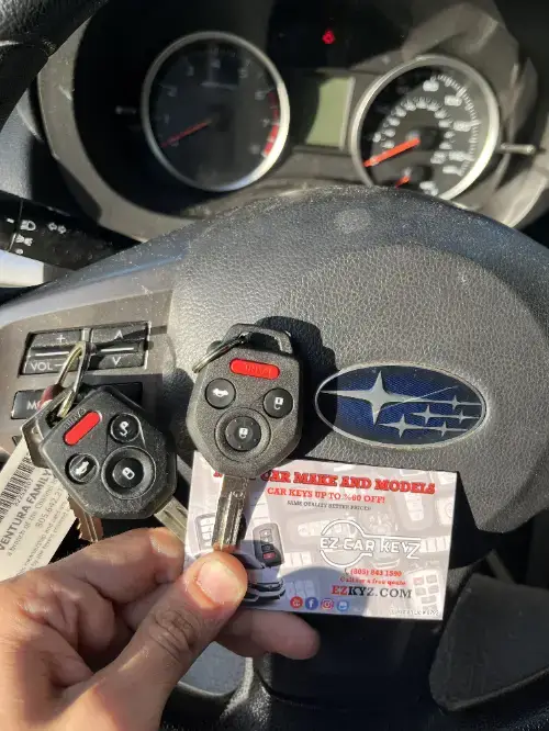 Subaru Key Fob On Family Car Steering Wheel Center - EZ Car Keyz College, Ventura