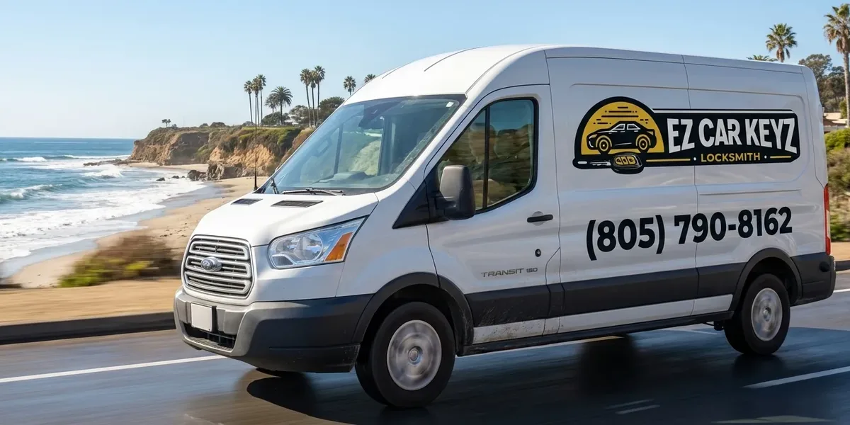 EZ Car Keyz mobile auto locksmith van driving through Ventura, California