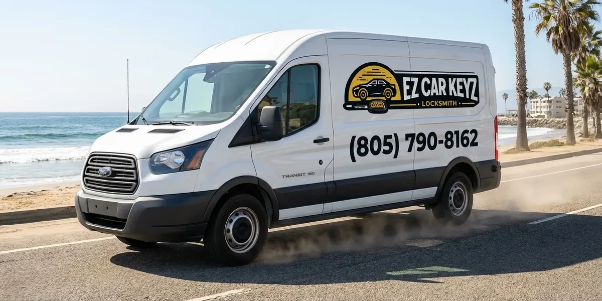 EZ Car Keyz mobile auto locksmith van driving through Port Hueneme, California