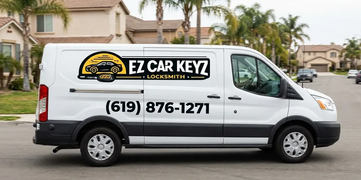 EZ Car Keyz mobile auto locksmith van driving through Chula Vista, California