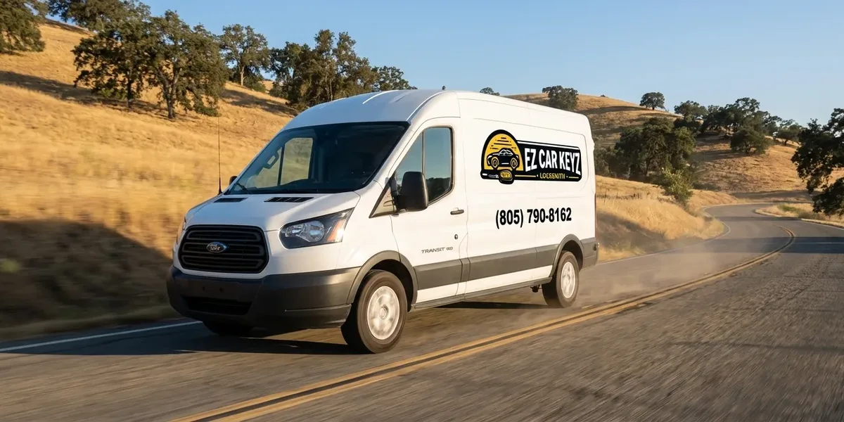 EZ Car Keyz mobile auto locksmith van driving through Moorpark, California