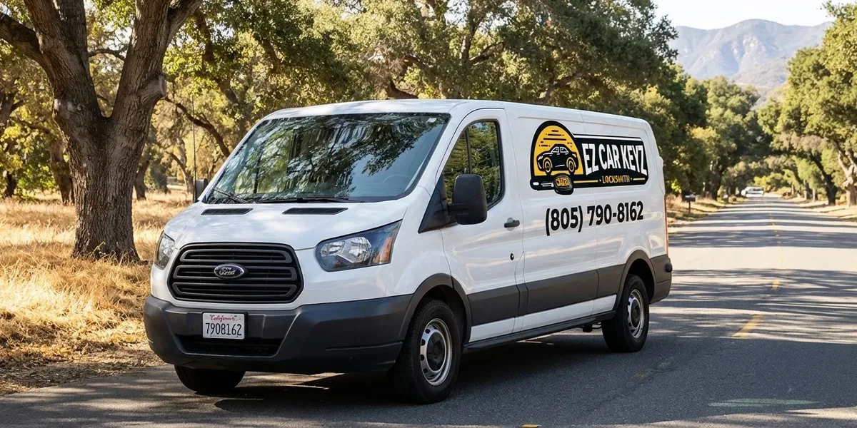 EZ Car Keyz mobile auto locksmith van driving through Thousand Oaks, California
