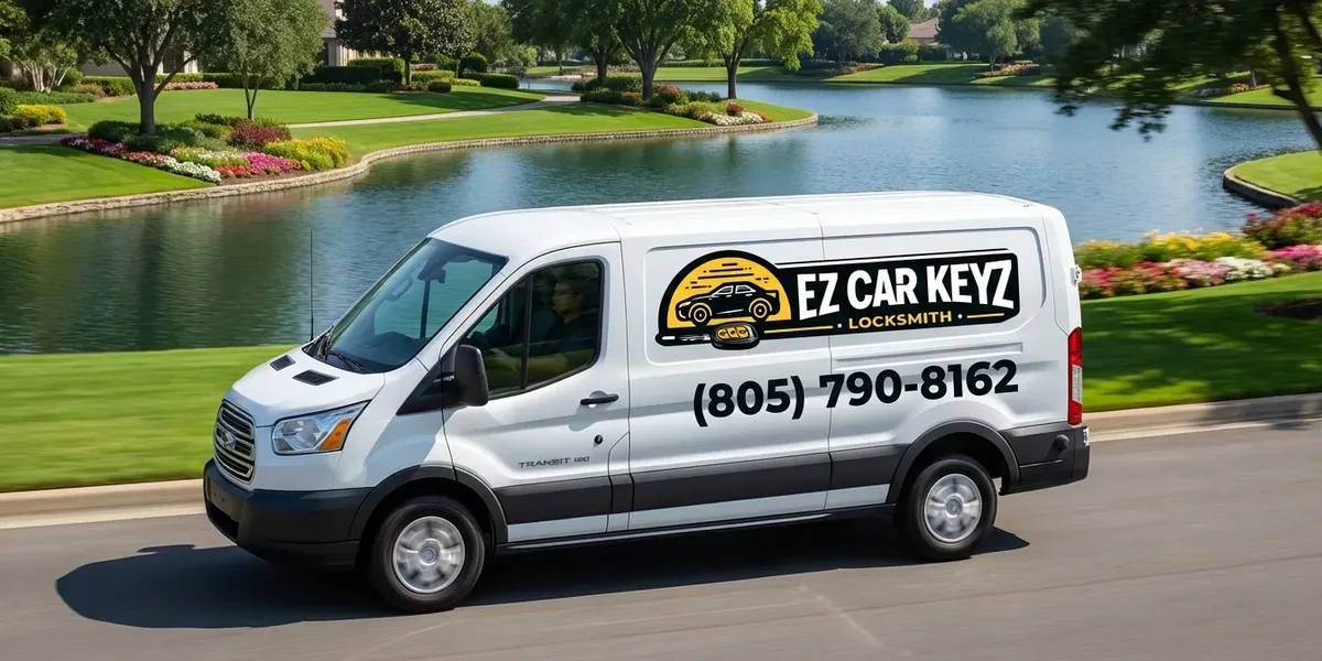 EZ Car Keyz mobile auto locksmith van driving through Westlake Village, California