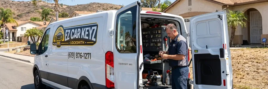 Mobile Auto Key Workshop in Lemon Grove, California Auto key specialist with open van workshop in Lemon Grove