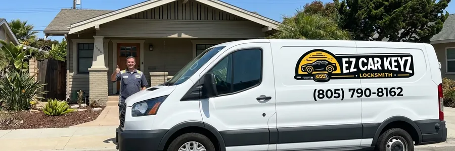 Mobile auto key specialist with equipped van on a Santa Paula street