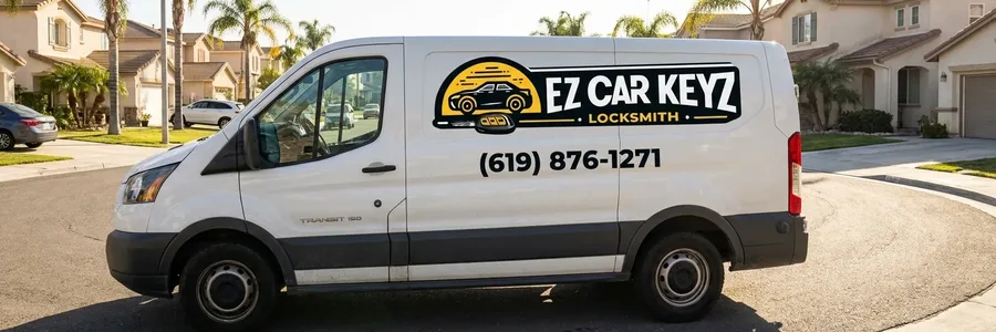 EZ Car Keyz mobile locksmith van in a San Ysidro neighborhood