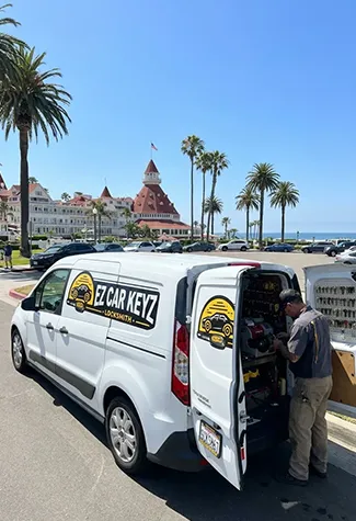 EZ Car Keyz mobile van at the Hotel del Coronado