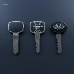 Vintage car club keys - Over The Hill Gang, Prowlers Hot Rod Club, and Mustang Club in El Cajon