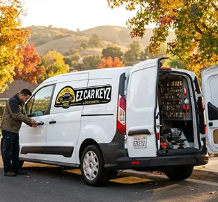 EZ Car Keyz mobile van at a Fallbrook avocado grove