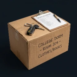 Car keys on a dorm moving box - UCSB move-in and move-out weekend lockout chaos in Goleta