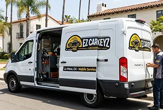 EZ Car Keyz mobile van between Grossmont Center and La Mesa Village