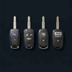 Ford F-150, Chevy Silverado, Ram 1500, and Jeep Wrangler keys - Lakeside cowboy-town truck mix