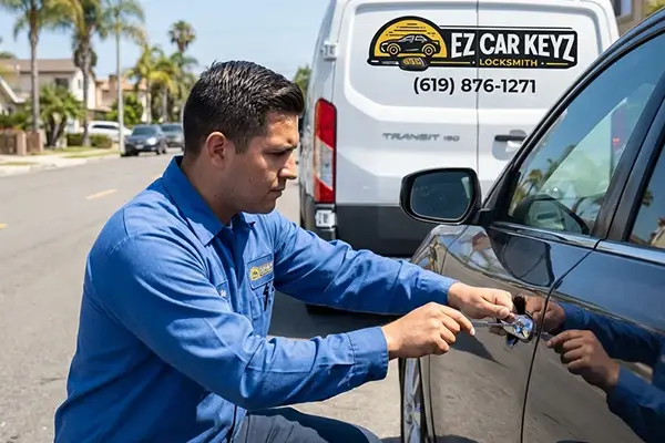 EZ Car Keyz mobile locksmith unlocking a car in San Diego
