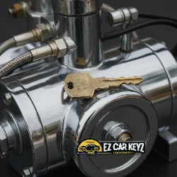 Car key with a lowrider ignition - Por Siempre Car Club and Dia de los Muertos lowrider work