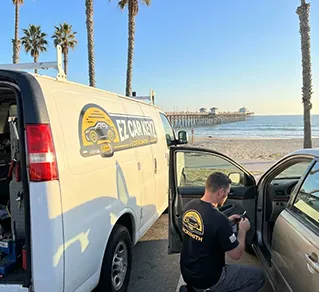 EZ Car Keyz mobile van near the Oceanside Pier and Camp Pendleton gate