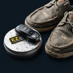 Surf wax tin, key fob, and boat shoes at the Channel Islands Harbor in Oxnard