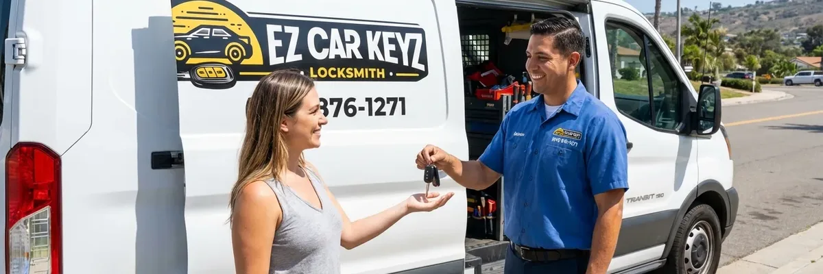EZ Car Keyz locksmith with satisfied customer in Alpine
