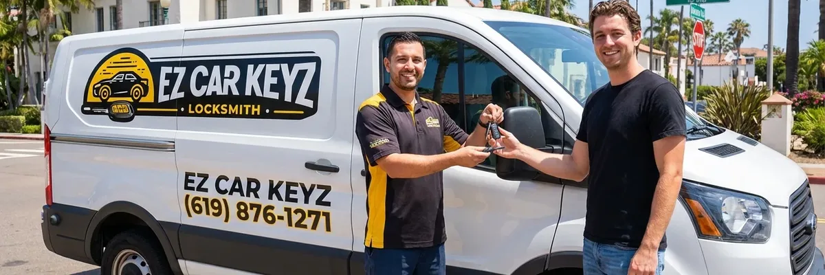 EZ Car Keyz locksmith with satisfied customer in Carlsbad