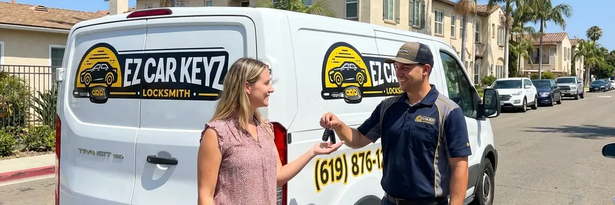 EZ Car Keyz locksmith with satisfied customer in Chula Vista
