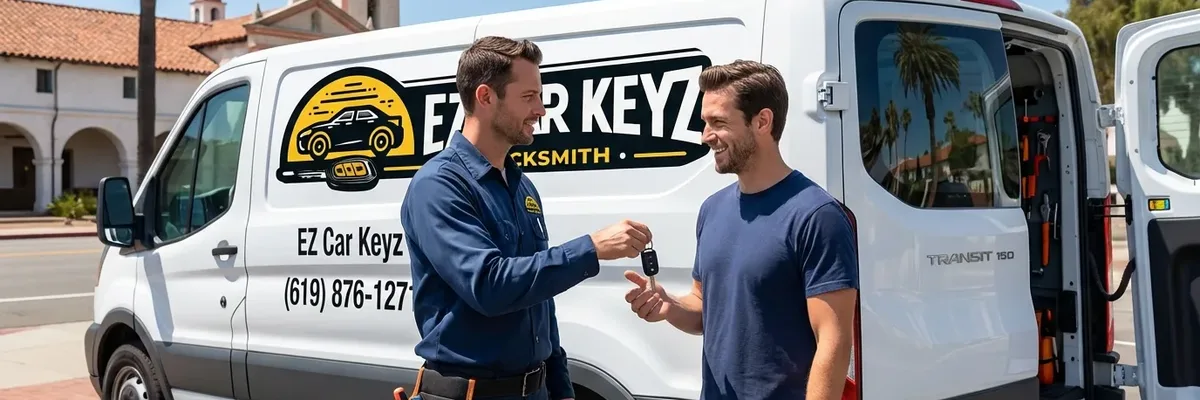 EZ Car Keyz locksmith with satisfied customer in Coronado