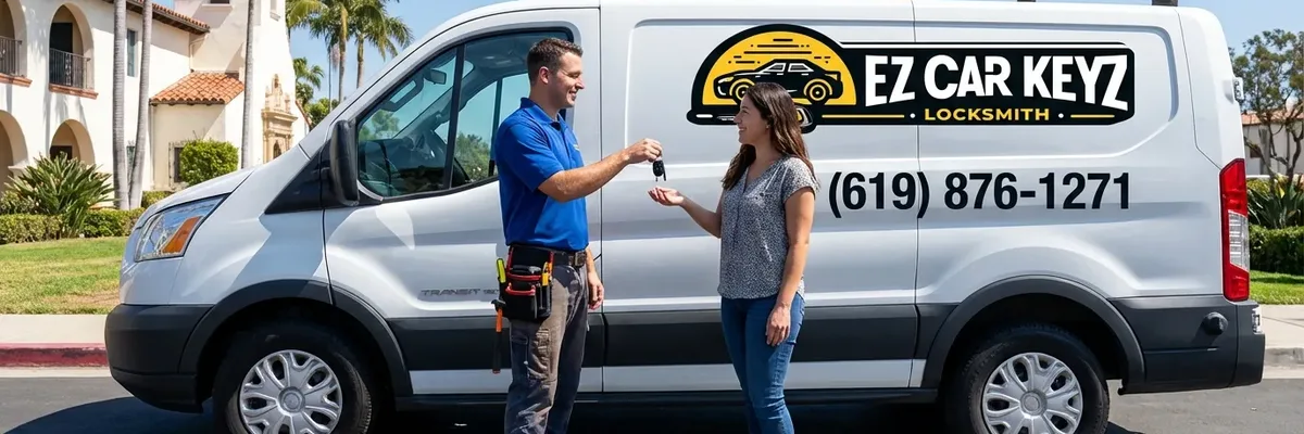 EZ Car Keyz locksmith with satisfied customer in Del Mar