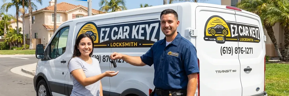 EZ Car Keyz locksmith with satisfied customer in El Cajon