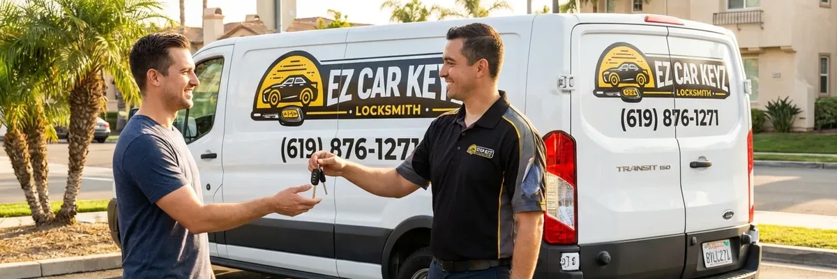 EZ Car Keyz locksmith with satisfied customer in Fallbrook