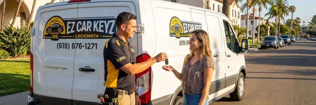 EZ Car Keyz locksmith with satisfied customer in Lakeside