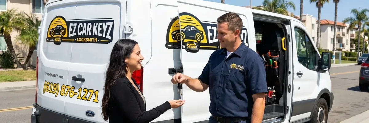 EZ Car Keyz locksmith with satisfied customer in Lemon Grove