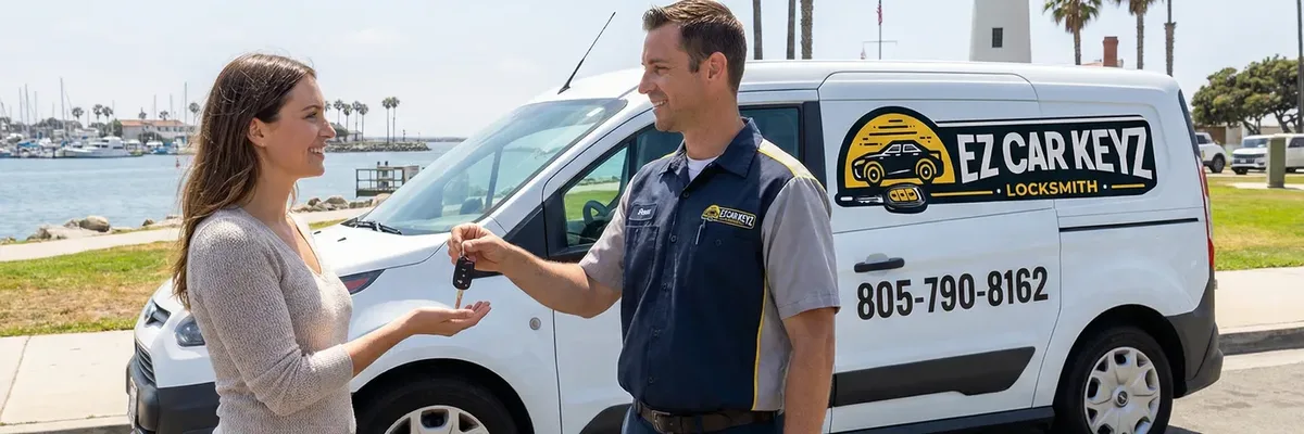 EZ Car Keyz locksmith with satisfied customer in Ojai