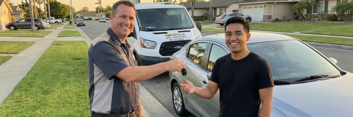 EZ Car Keyz locksmith with satisfied customer in Oxnard