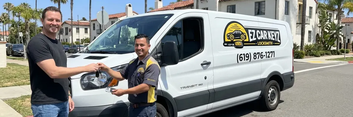 EZ Car Keyz locksmith with satisfied customer in Ramona