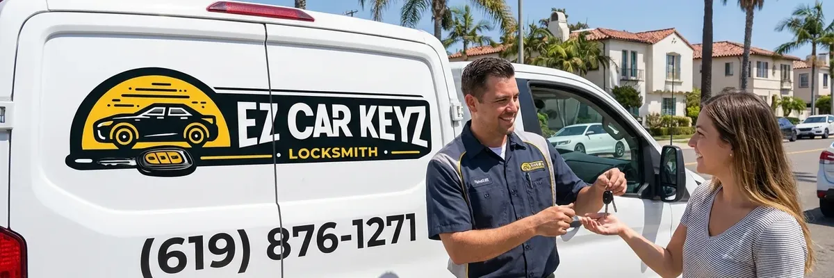 EZ Car Keyz locksmith with satisfied customer in Rancho Bernardo