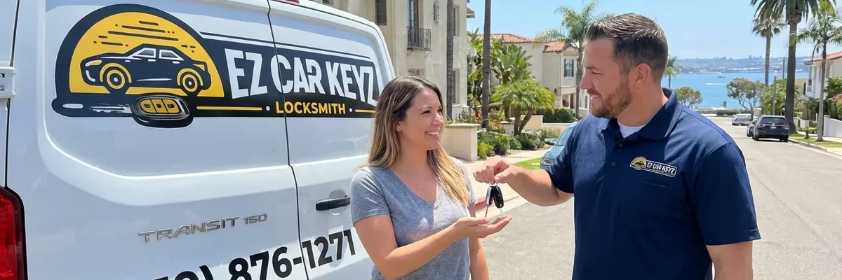EZ Car Keyz locksmith with satisfied customer in San Marcos
