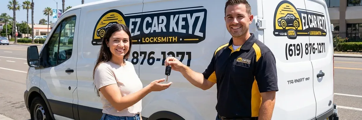 EZ Car Keyz locksmith with satisfied customer in San Ysidro