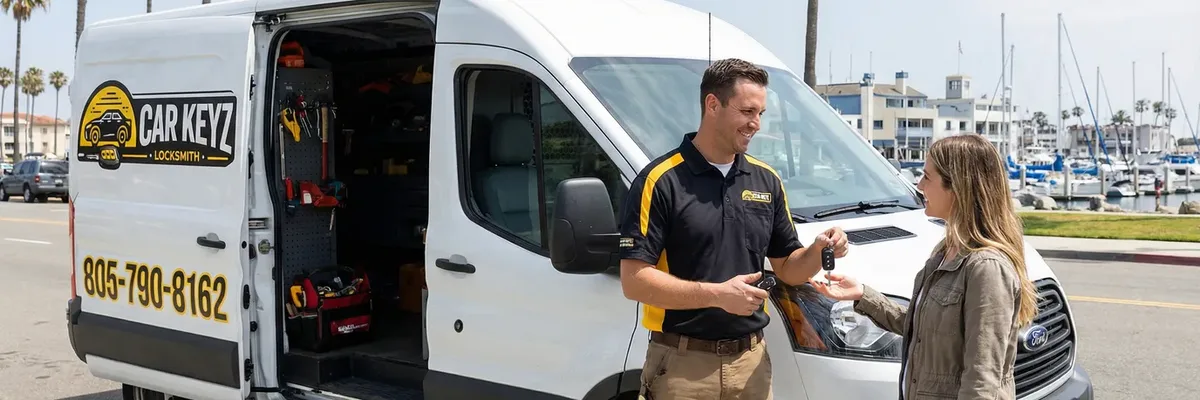 EZ Car Keyz locksmith with satisfied customer in Santa Paula