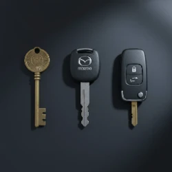 Brass era antique and Mazda RX-7 flip key - La Jolla HCCA and San Diego RX-7 Club
