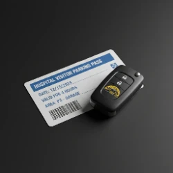 Car key with a hospital parking pass - Cottage Hospital structure lockout in Santa Barbara
