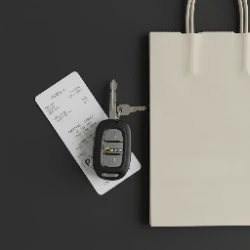 Car key with a receipt and shopping bag - Paseo Nuevo and La Cumbre Plaza lockout in Santa Barbara