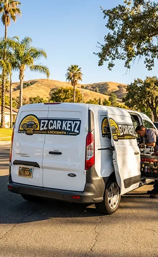 EZ Car Keyz mobile van at a Thousand Oaks gated community entrance