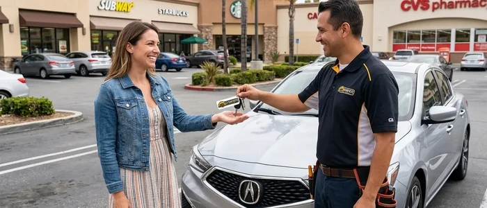 Customer with a replacement Acura ILX car key from EZ Car Keyz in San Diego County