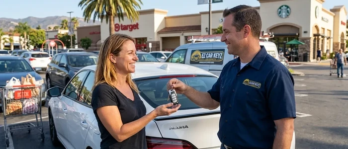 Customer with a replacement Acura Integra car key from EZ Car Keyz in San Diego County