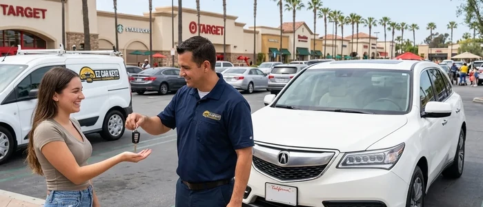 Customer with a replacement Acura MDX car key from EZ Car Keyz in San Diego County