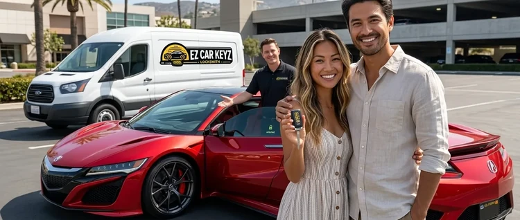 Happy customers with their replacement Acura NSX car key from EZ Car Keyz in San Diego County