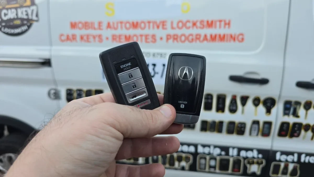 Insured mobile locksmith working on 2015 Acura RDX in Ramona CA