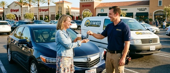 Customer with a replacement Acura RLX car key from EZ Car Keyz in San Diego County