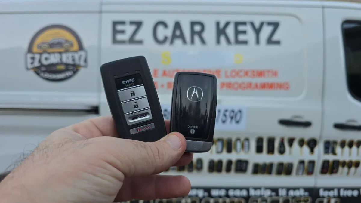 Insured mobile locksmith working on 2007 Acura TL in Imperial Beach CA