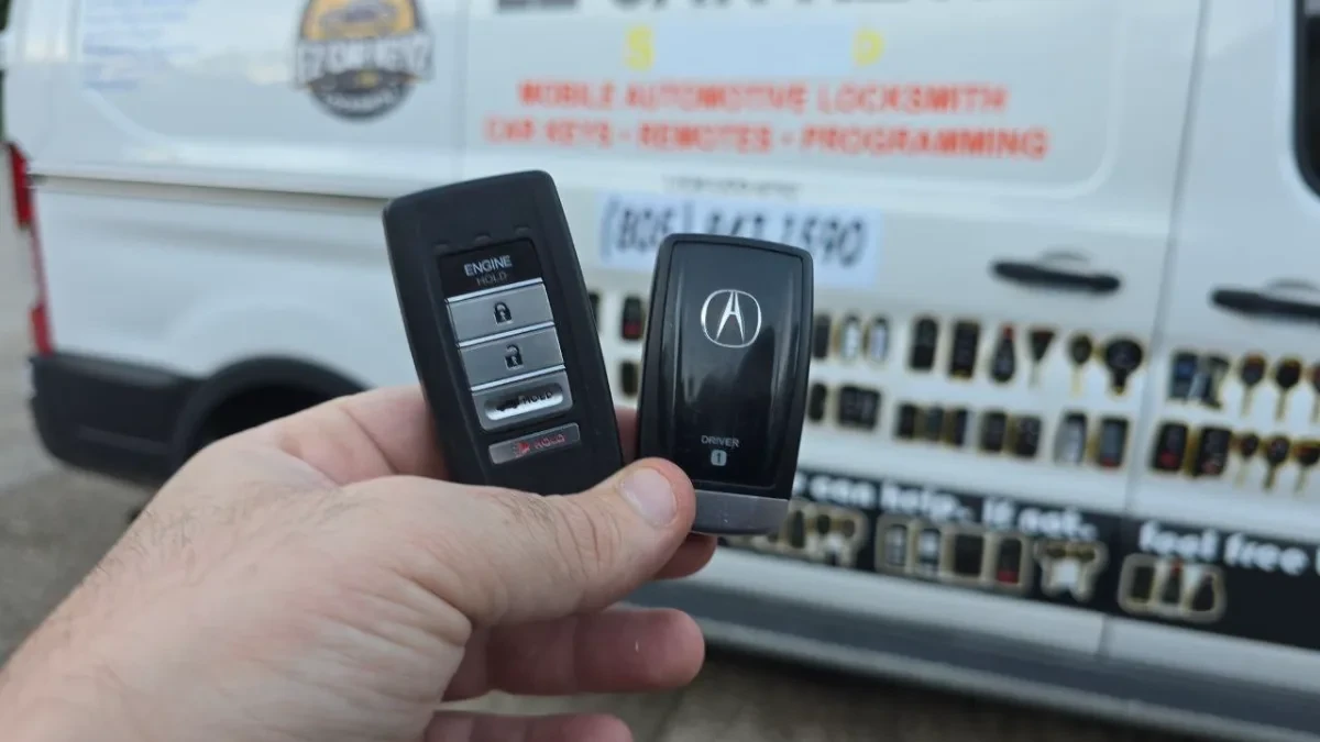 Insured mobile locksmith working on 2010 Acura TL in Encinitas CA